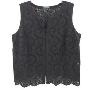 Lauren Ralph Lauren women black eyelet sleeveless top size 20w victorian romatic